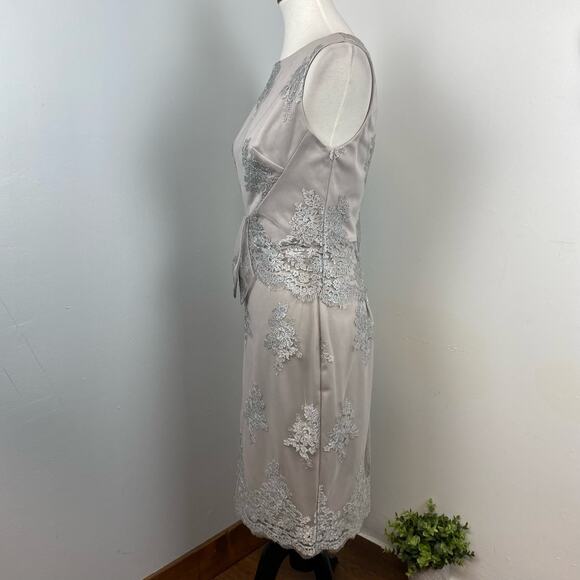 Eva Franco Silver Floral Embroidered Tulle Sleeveless Sheath Dress Size 2 - Picture 6 of 8